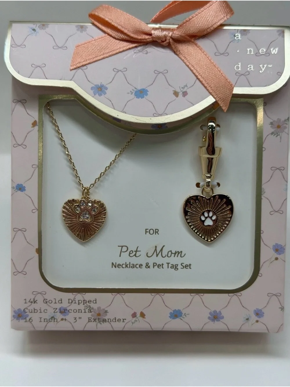 a new day Gold Heart Necklace & Paw Tag Set